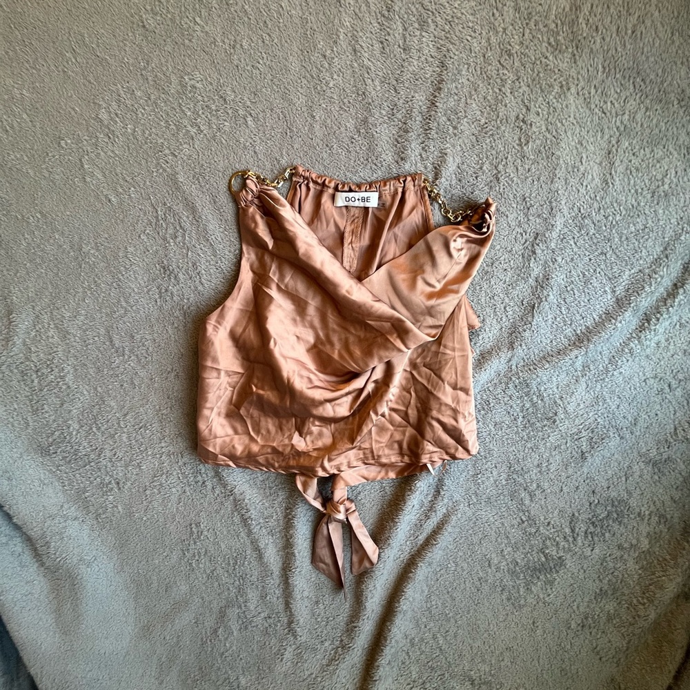 DO+BE Satin Chain Strap Blouse - Tan